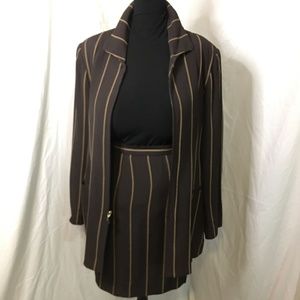 Dana Buchman Chocolate Cream Striped Skirt Suit Size 16